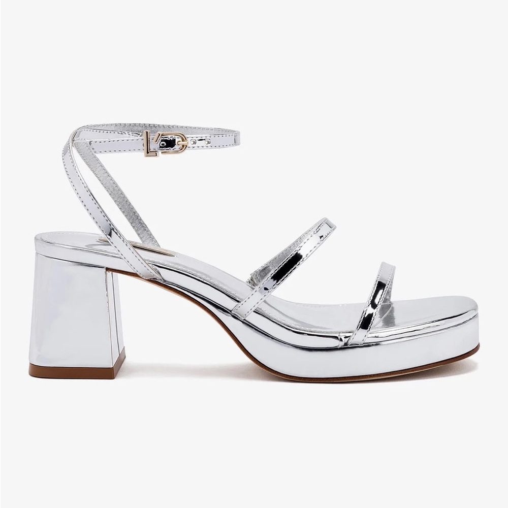 Larroude Silver Metallic Block Heel Platform Sandals
